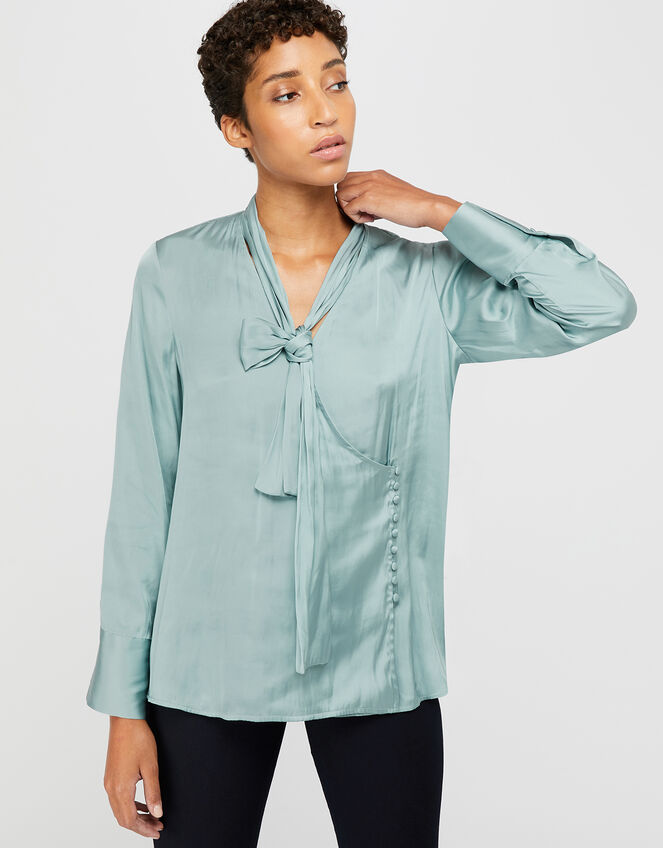 Sandi Wrap Blouse, Teal (DUCK EGG), large