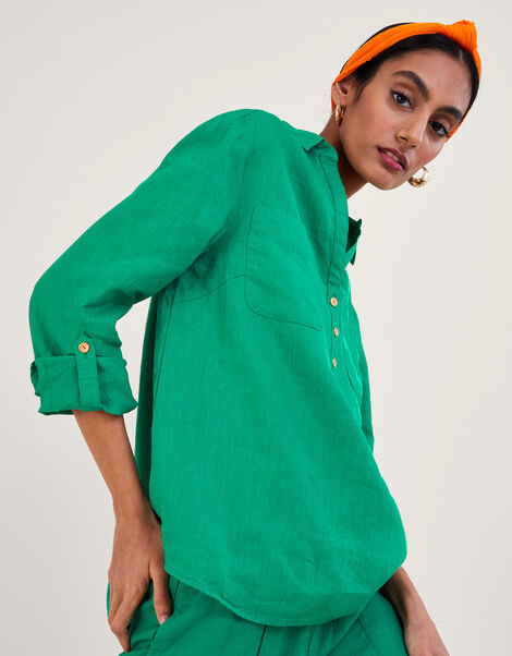 Linen Collar Overhead Shirt Green, Green (GREEN), large