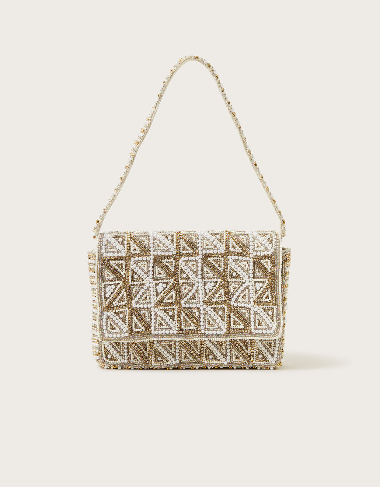 Pearl Geometric Embellished Bridal Shoulder Bag Bags Purses
