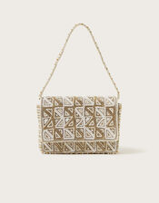 Pearl Geometric Embellished Bridal Shoulder Bag, , large