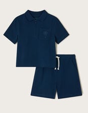 Jersey Polo Shirt and Shorts Set, Blue (BLUE), large