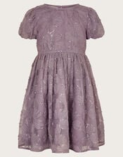 Textured Short Sleeve Sequin Flower Dress, Purple (LILAC), large
