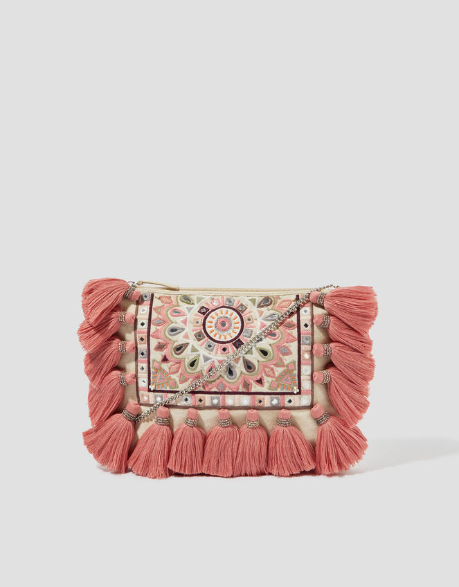 Rose Embellished Tassel Crossbody Bag, , large