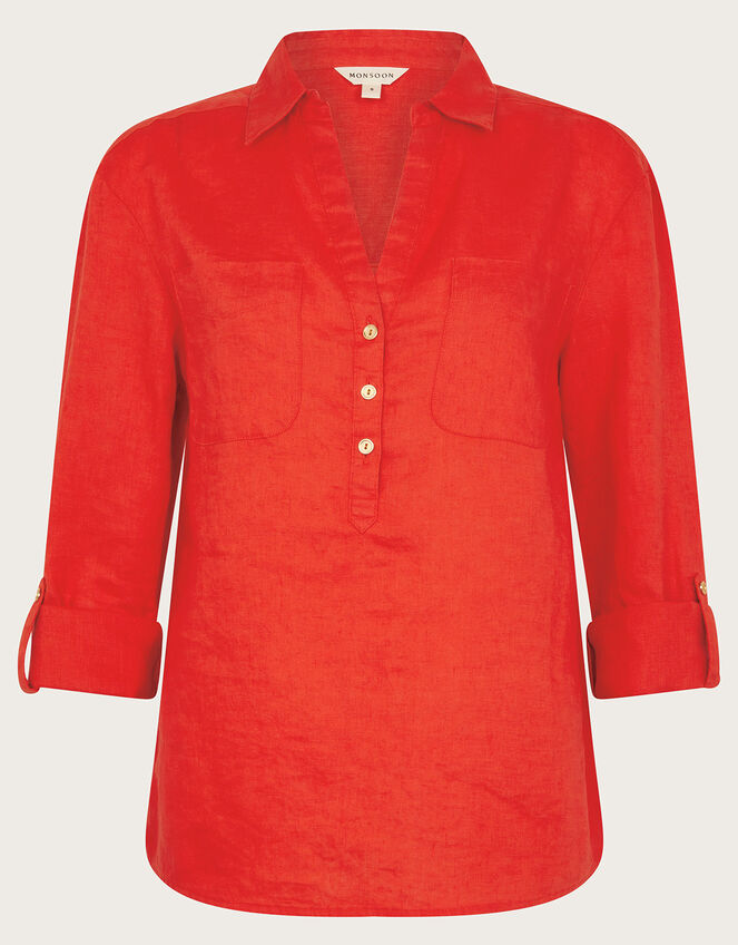 Layla Pocket Linen Top, Orange (ORANGE), large