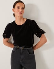 Vita Bow Sleeve Velvet T-Shirt, Black (BLACK), large