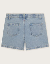 Floral Embellished Denim Shorts, Blue (BLUE), large