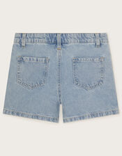 Floral Embellished Denim Shorts, Blue (BLUE), large