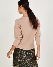 Button Through Scallop Cardigan with Recycled Polyester , Pink (BLUSH), large