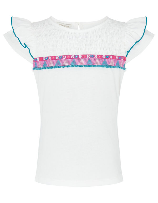 Ivory Embroidered Tape Jersey Top in Organic Cotton, Ivory (IVORY), large