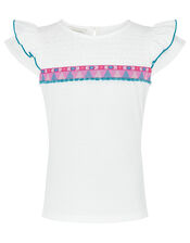 Ivory Embroidered Tape Jersey Top in Organic Cotton, Ivory (IVORY), large