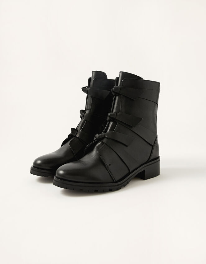 Bow Detail Biker Boots, Black (BLACK), large