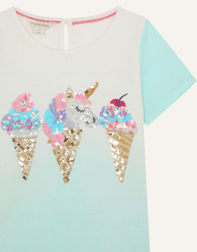 Sequin Unicorn Ice Cream Top, Blue (TURQUOISE), large