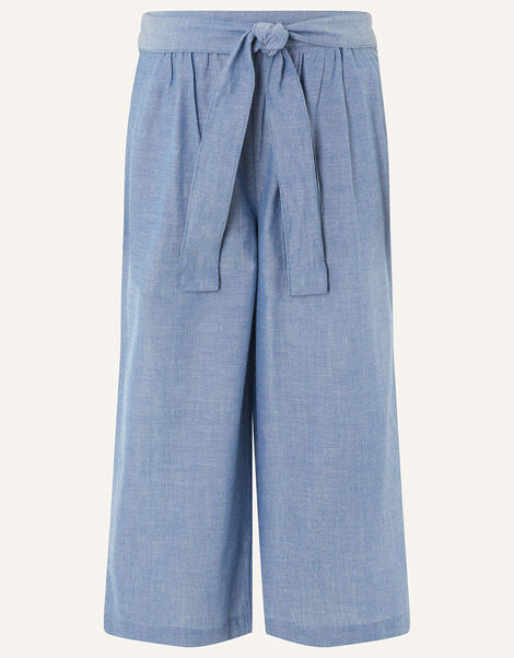 Wide Leg Chambray Trousers Blue, Blue (BLUE), large