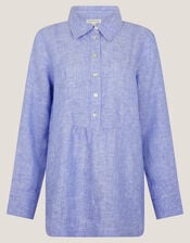Lola Linen Longline Shirt, Blue (BLUE), large