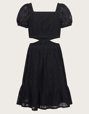 Lace Cut Out Dress, Black (BLACK), large