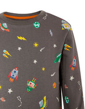 Space Rocket Sweatshirt, Grey (CHARCOAL), large