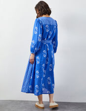 East Amber Hand-Screen Floral Print Midi Dress, Blue (BLUE), large