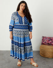 Heritage Border Stripe Print Dress, Blue (BLUE), large