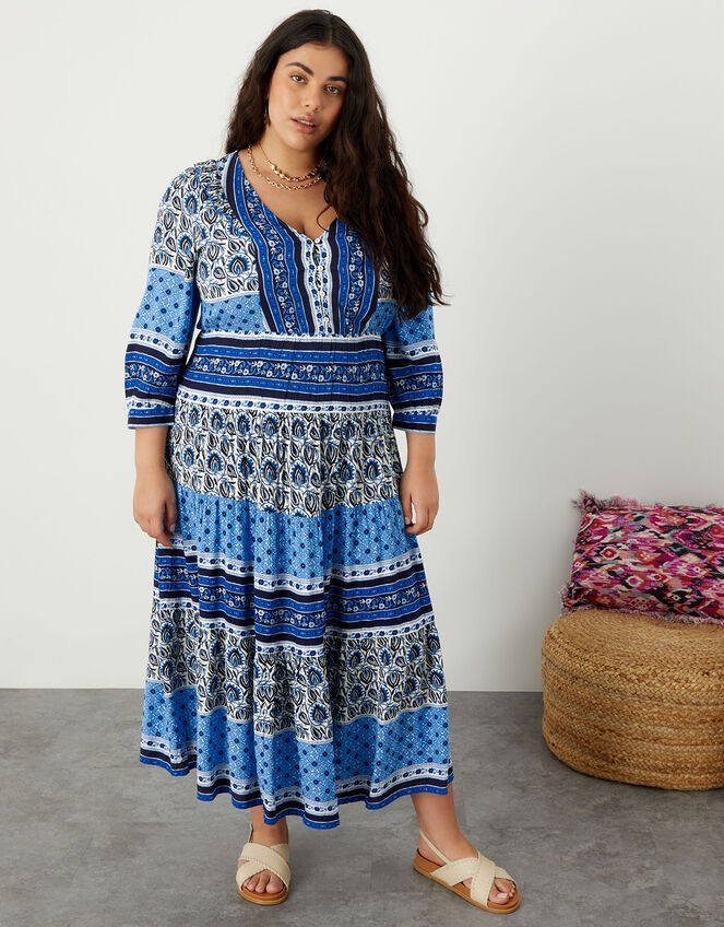 Heritage Border Stripe Print Dress, Blue (BLUE), large