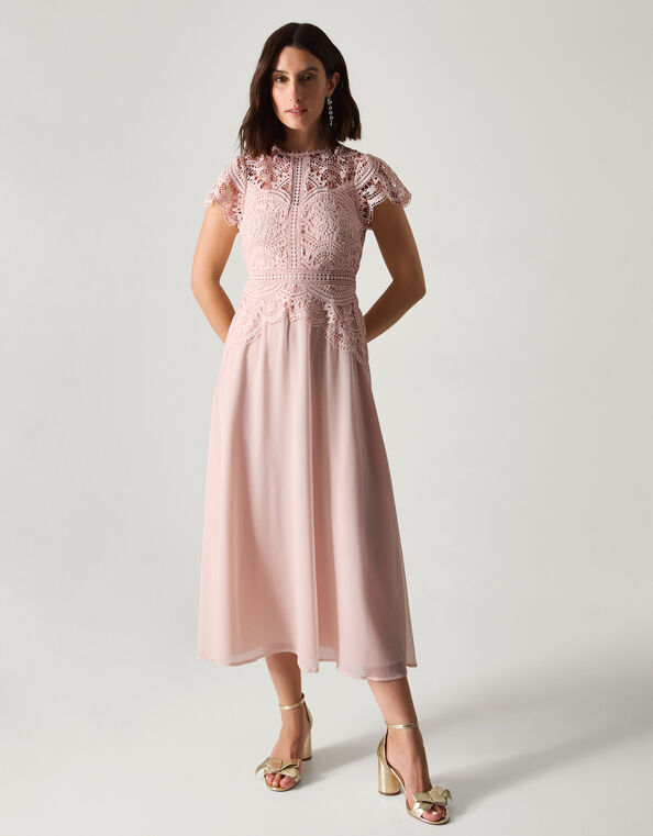 Monica Lace Midi Bridesmaid Dress, Pink (SOFT PINK), large