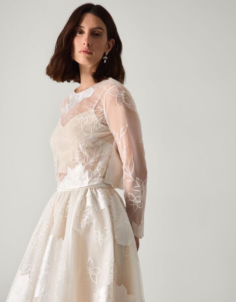 Rhea Floral Embroidered Mesh Wedding Top, Ivory (IVORY), large