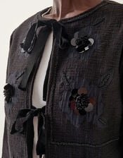 Lola Embellished Tie Front Jacket, Black (BLACK), large