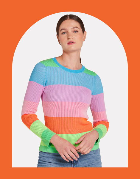 Wispr Stripe Crew Neck Jumper, Multi (MULTI), large