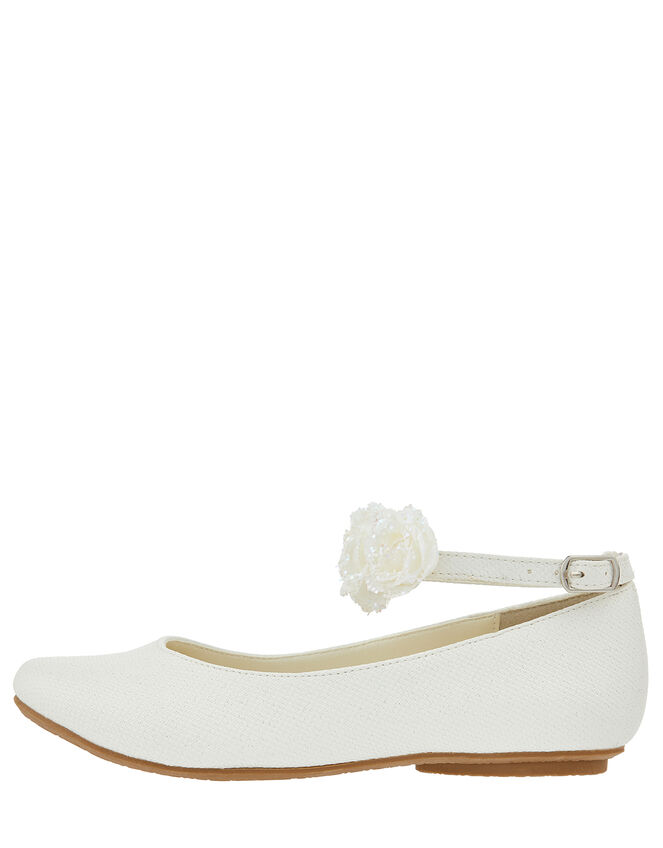 Amy Floral Strap Ballerina Shoes, Ivory (IVORY), large