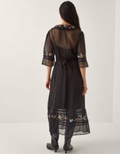 Alyssa Floral Embroidered Lace Midi Dress, Black (BLACK), large