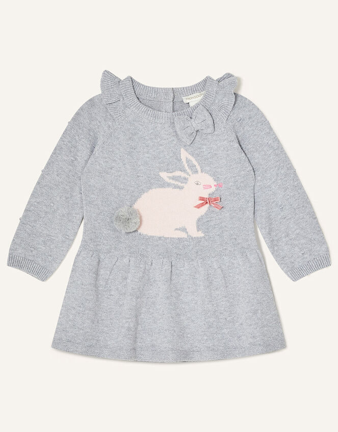 Newborn Bunny Knitted Dress, Grey (GREY), large