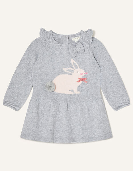 Newborn Bunny Knitted Dress Grey, Grey (GREY), large