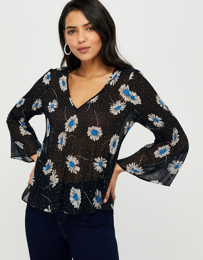 Daniella Daisy Print Top, Black (BLACK), large