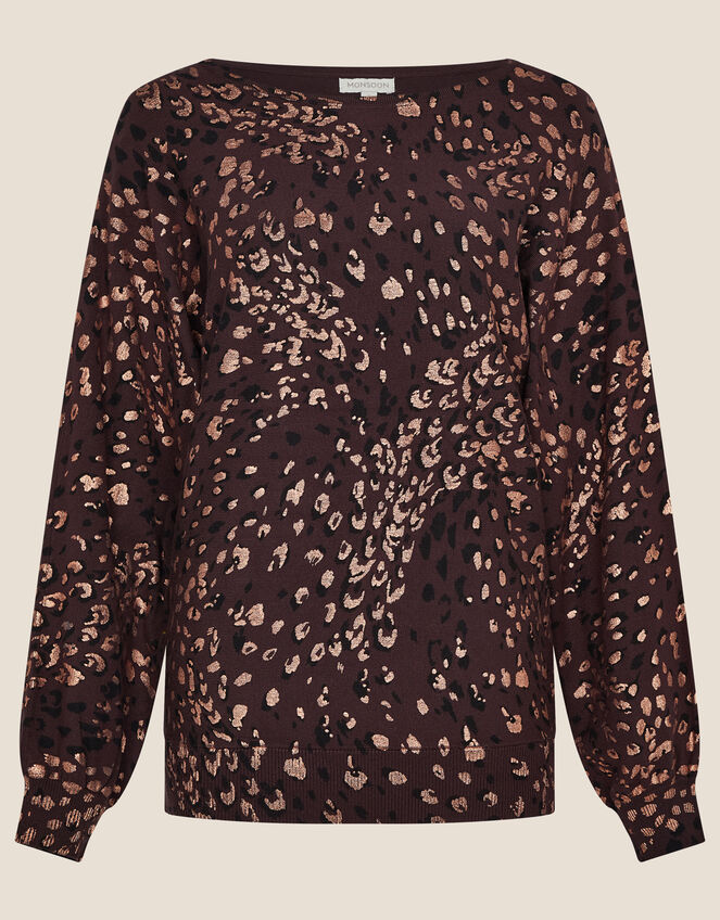 Foil Animal Print Jumper, Brown (CHOCOLATE), large