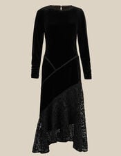 Beatrix Velvet Lace Midi Dress, Black (BLACK), large