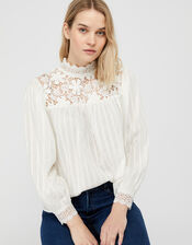 Ivory Floral Lace High Neck Blouse, Ivory (IVORY), large
