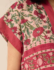 East Lessi Hand-Woodblock Border Print Dress, Red (BERRY), large