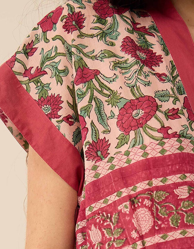 East Lessi Hand-Woodblock Border Print Dress, Red (BERRY), large