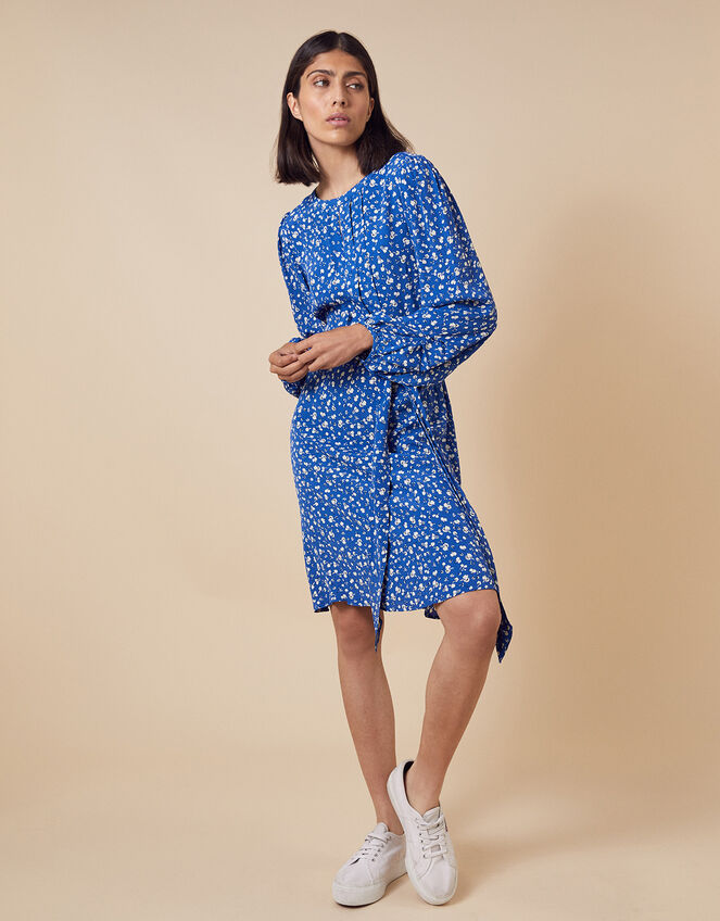 Marty Floral Print Dress in Sustainable Viscose, Blue (BLUE), large