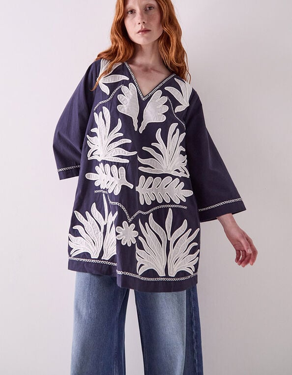 East Mella Hand-Appliqu&eacute; Tunic, Blue (NAVY), large