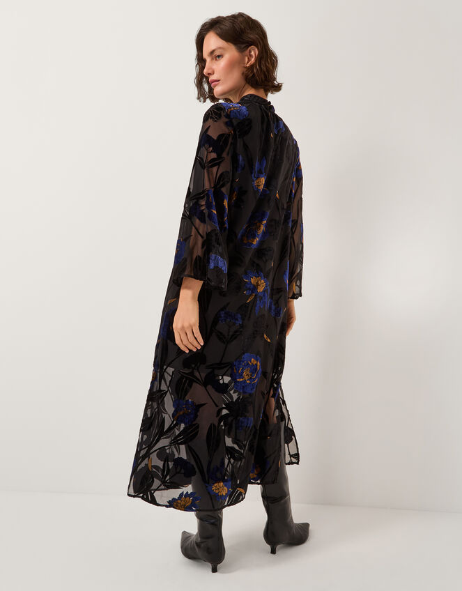 Giselle Sheer Floral Devoré Midi Dress, Blue (MIDNIGHT), large