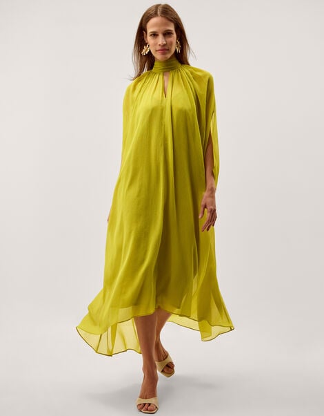 Amelia Scarf Neck Cape Midi Dress, Green (GREEN), large