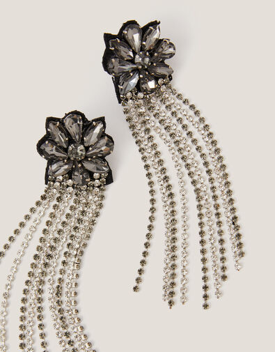 Flower Gemstone Tassel Drop Earrings, , large