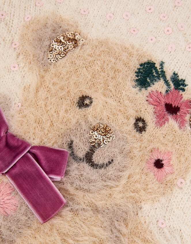 Bear Embellished Fuzzy Jumper, Ivory (IVORY), large