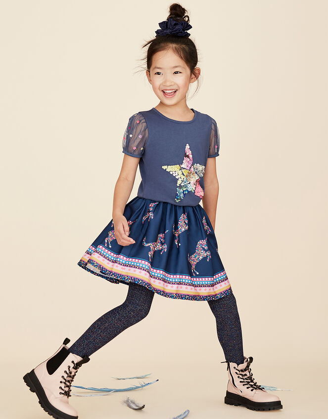 Starry Unicorn Skirt in Recycled Fabric, Blue (NAVY), large