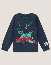 Dinosaur Print Christmas Jumper, Blue (NAVY), large