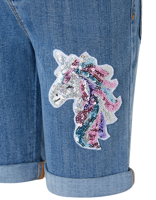 Elouise Sequin Unicorn Denim Shorts, Blue (BLUE), large