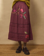 East Freddie Hand-Painted Floral Print Midi Skirt , Red (BURGUNDY), large