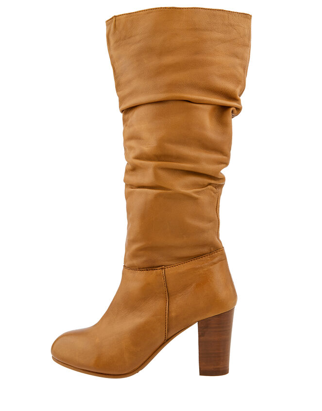 Sophie Leather Slouch Boots, Tan (TAN), large