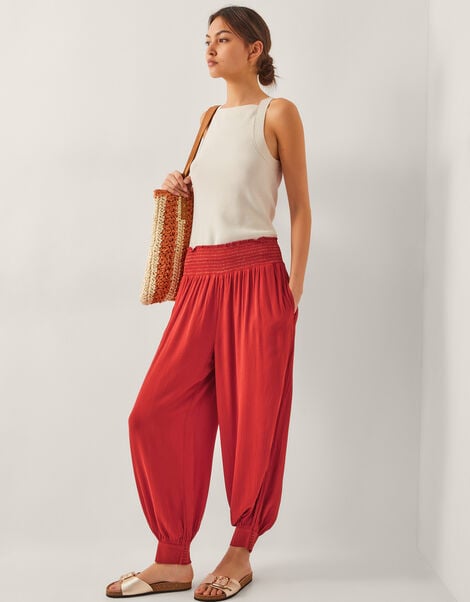 Reese Shirred Harem Trousers, Orange (RUST), large