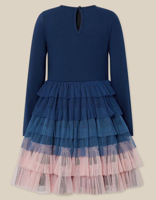 Floral Embellished Long Sleeve Disco Dress, Blue (NAVY), large